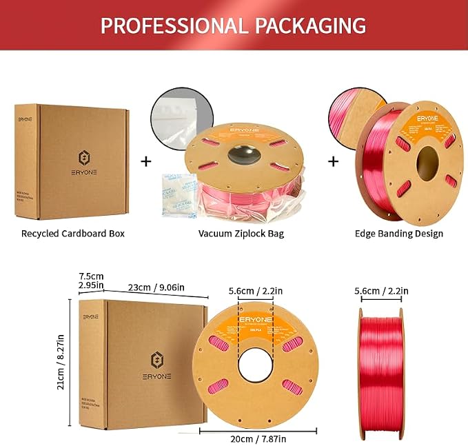 ERYONE Silk PLA Filament for 3D Printer, 1.75mm +/- 0.03mm, 1kg (2.1LBS)/Spool, Silk Metallic Fuchsia