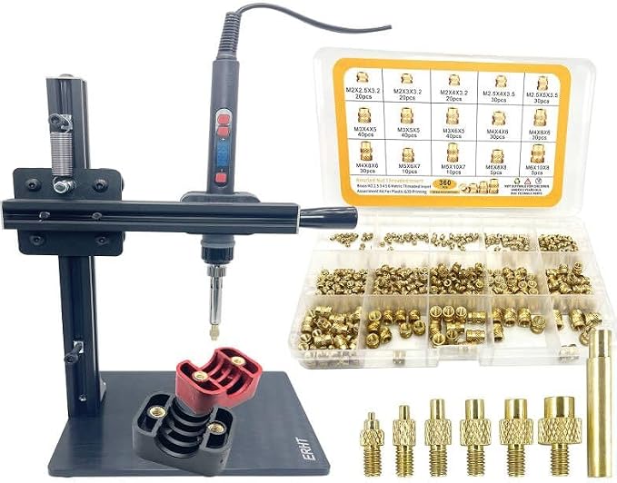 Heat Set Insert tip Tool Vertical Heat Pressing Machine Heat Brass Inserts 3D Printing and 360pcs Thread Knurled Nut M2 M2.5 M3 M4 M5 M6 (Heat Set Insert Tool)