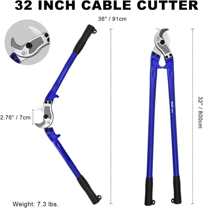 ZrgGea Cable Cutters 32 inch, Industrial-Grade Heavy-Duty Cable Cutter, Forged from T8 Alloy Steel, HRC56, Sharp Cutting. Suitable for Cutting Copper and Aluminum Core Cables, Blue