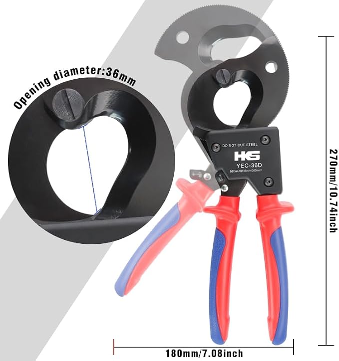HKS Ratchet Cable Wire Cutter Heavy Duty for Cutting Electrical Aluminum Copper and Multi-core Cables up to 300mm² (AWG 600MCM)