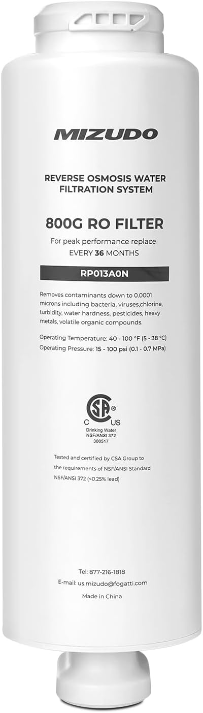RO Filter Replacement for MIZUDO Megaflo Mini 800GPD/Smart Wifi mini 800GPD Reverse Osmosis Water Filter Under Sink, 8 Stage Tankless RO System, 3-Year Lifespan