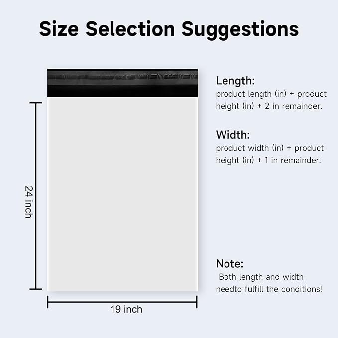 White Poly Mailers 19x24 Inch, 100 Pack | Self-seal shipping bags with secure adhesive; for boutiques, jackets, sweaters, blankets, and ecommerce orders