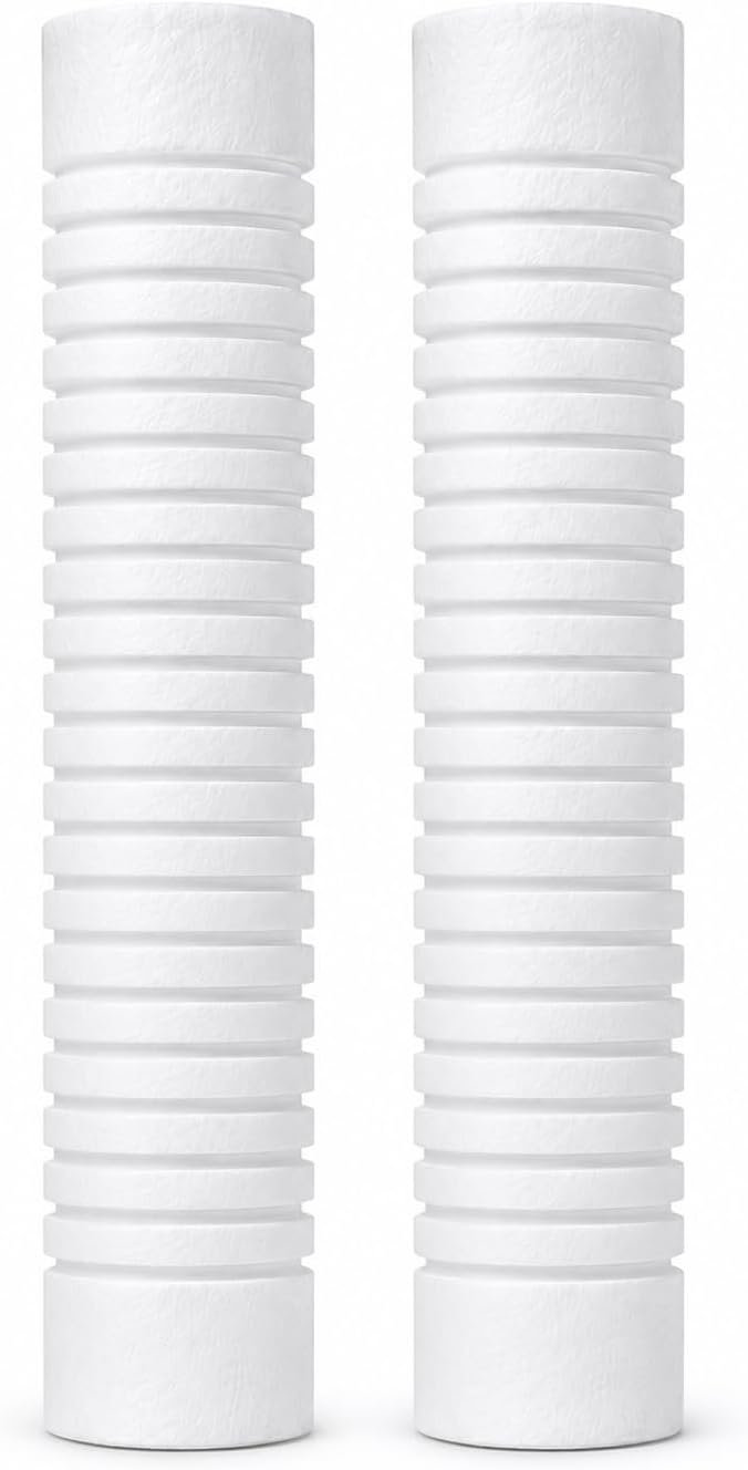 CFS – Grooved Water Filter Cartridges Compatible with Heater Treater 20" Cartridge Models – 5 Micron Replacement Filter – Removes Bad Taste & Odor – Whole House Hot Water System – 2 Pack