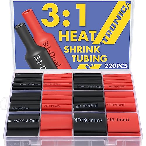 haisstronica 220pcs 3:1 Heat Shrink Tubing and Heat Gun with 5 Nozzles for Soldering