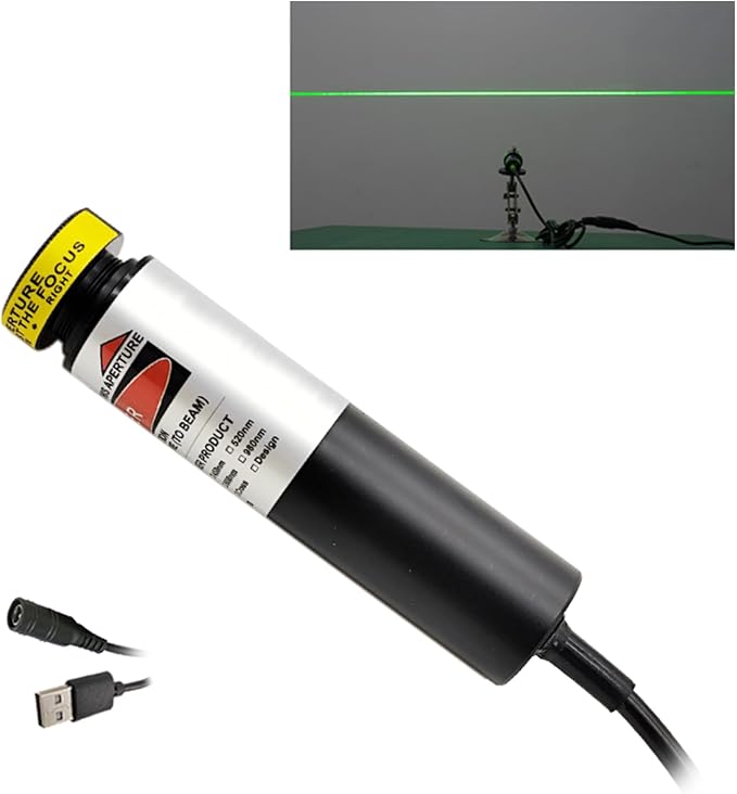 532nm Focusable Green Projector Generator Line Module for Sawmill Woodworks Swamp Haunted House 18mm (Focusable Class IIIr 5V with USB Cable)