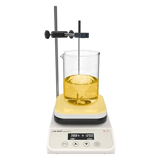 LAB FISH HS6PRO Magnetic Stirrer Hot Plate,310℃/590℉ Timer | 5.2 inch square ceramic hot plate, 3L, digital control with timer, 50-1500RPM, ext probe, stand & stir bar