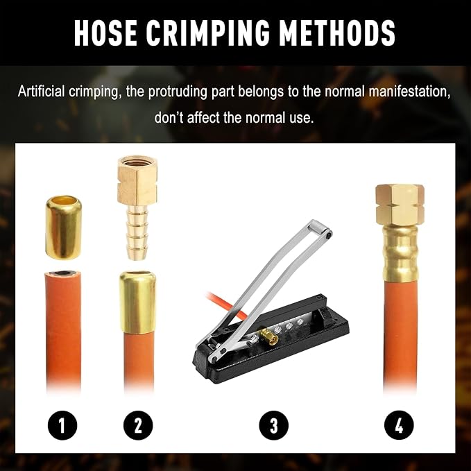 CAMPFIRE Heavy Duty Bench Hose Crimper Kit with 50pk Ferrules 0.593" ID & 0.625" ID and 20pk Ferrules 0.525" ID, Crimping Tool for 1/4, 5/16, 3/8 Inch PVC Rubber Hoses, Air Hose,Torch Hose Repair Kit