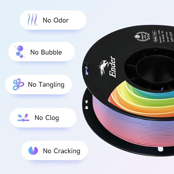 Creality 3D Printer Filament, PLA Plus Filament 1.75mm Rainbow, PLA Pro Toughness Upgraded Dimensional Accuracy +/- 0.03mm, 2 * 1KG Spool Ender PLA+ Filament for Most 3D Printer