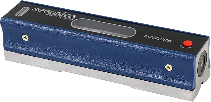 Accusize Industrial Tools 8'' Master Precision Level in Fitted Box, Accuracy: 0.0002''/10'', S908-C685 | Accuracy 0.0002"/10", V-Groove Base, Cross Test Vial, Insulating Grip, Cast Iron