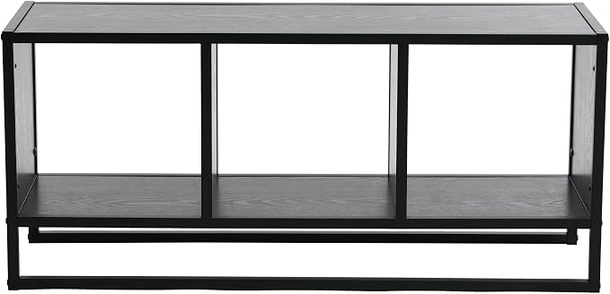 Household Essentials Black Oak & Iron Cubby Media Console Table