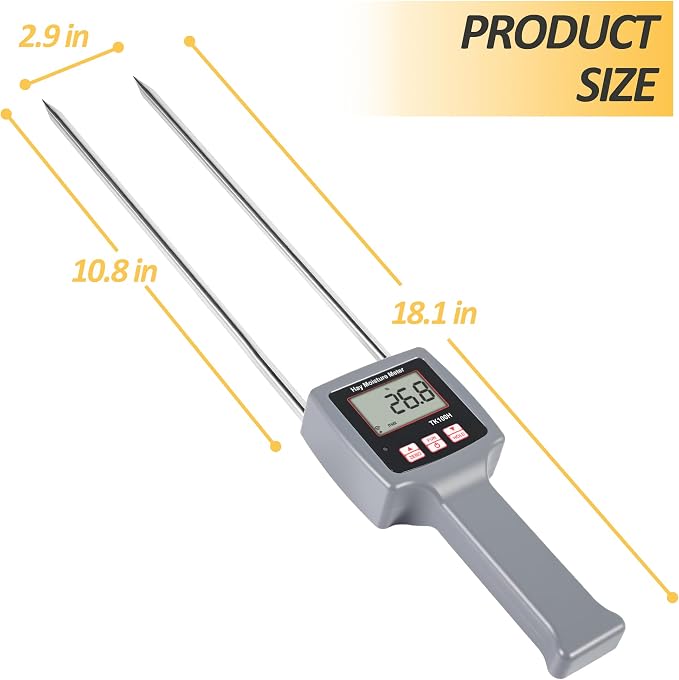 Precision Hay Moisture Meter, TK100H Digital LCD Hay Bales Moisture Detector, Portable Hay Moisture Tester with Moisture Probe for Hay Bale Moisture Level, Range 0-84%, Max. Hold