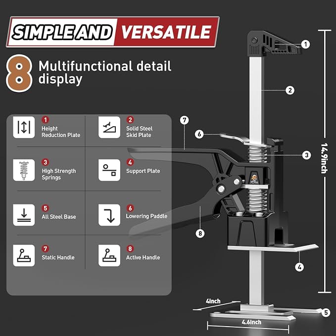 XClifes Labor Saving Arm Jack Handle 2 Pack, Construction Jack, Wall Tile Locator, Multi Function Height Adjustment Lifting Device, Door Panel Lifting Cabinet, Raised 9.8 in, Pair Dynamic Load 420 LB