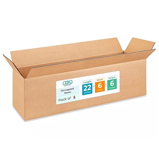 Long Moving & Shipping Boxes 22 x 6 x 6 inches (5-Pack) - Extra Strength 200 lb vs Regular - USA-Made Corrugated Heavy Duty Cardboard Boxes - Box for Packaging&Delivering - Long Box by IDL Packaging