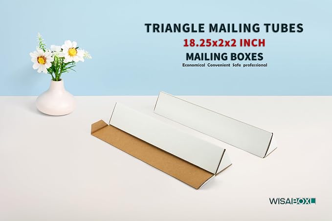 Triangle Corrugated Cardboard Mailing Tubes, 18.25x2x2 inch | 25-Pack, Bulk Poster Tubes, For FBA Shipping, Warehouse Storage, Blueprints, Artwork & Long Items, White