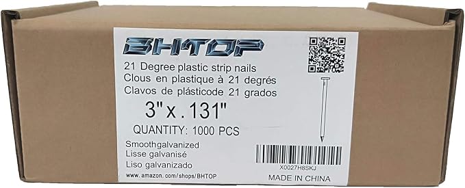 3 Inch Framing Nails, 21 Degree EG Smooth Shank Plastic Collated Nails for Framing Nailer, 3 x .131,(1000 per Box)