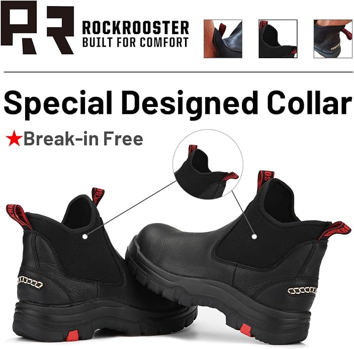 ROCKROOSTER Bakken Men's Black 6 inch Chelsea Boots, EH Rated Waterproof Slip-on Work Boots AK303-Soft Toe, AK323-Steel Toe, CP323-Comp Toe