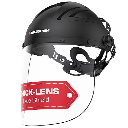 ARCCAPTAIN Anti-Fog Face Shield, Impact Resistant Polycarbonate Full Face Mask with Adjustable Ratcheting Headgear, ANSI Z87.1 Certified for Grinding, Cutting, Industrial Use