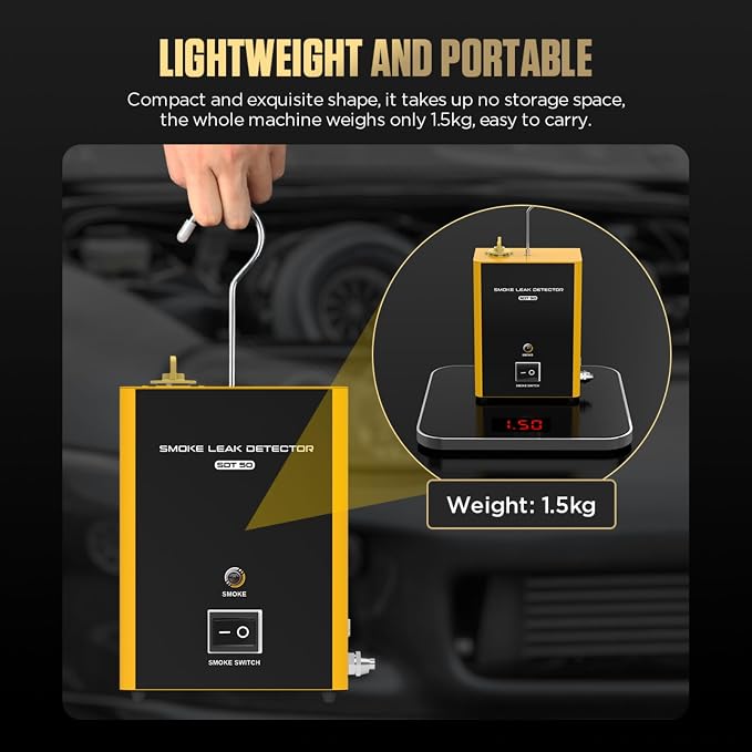 SDT50 Smoke Leak Detector - Automotive Smoke Tester with Built-in Air Pump,Quick Smoke Output for EVAP,Intake,Exhaust,Fuel Tank & Vacuum Leak Detection- 12V Portable Diagnostic Tool for All Vehicles