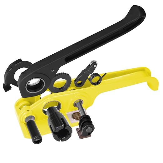 Heavy Duty Banding Strapping Tensioner & Cutter Manual Packaging Tools Windlass for 1/2"-3/4" Width Polyester Poly Strap(Accessory Upgrade,Yellow)