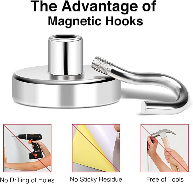 MIKEDE Magnetic Hooks 50lbs Strong Magnets Hook 18 Pack | Heavy Duty Extra Strong Cruise Hook for Hanging, Industrial Metal Refrigerator Hooks for Cruise Cabins Fridge Kitchen Grill