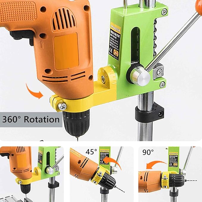 Floor Drill Press Stand for Hand Drill, 90 Degree Rotating Adjustable Universal Bench Clamp Drill Holder Drill Press Adapter Workbench Repair Tool for Benchtop Repair
