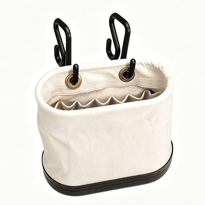 Canvas Bucket Bag with Hooks 15 Pockets Lineman Tool Bag Organizer with Non-Conductive Polypropylene Bottom for Industrial Maintenance Construction Sites