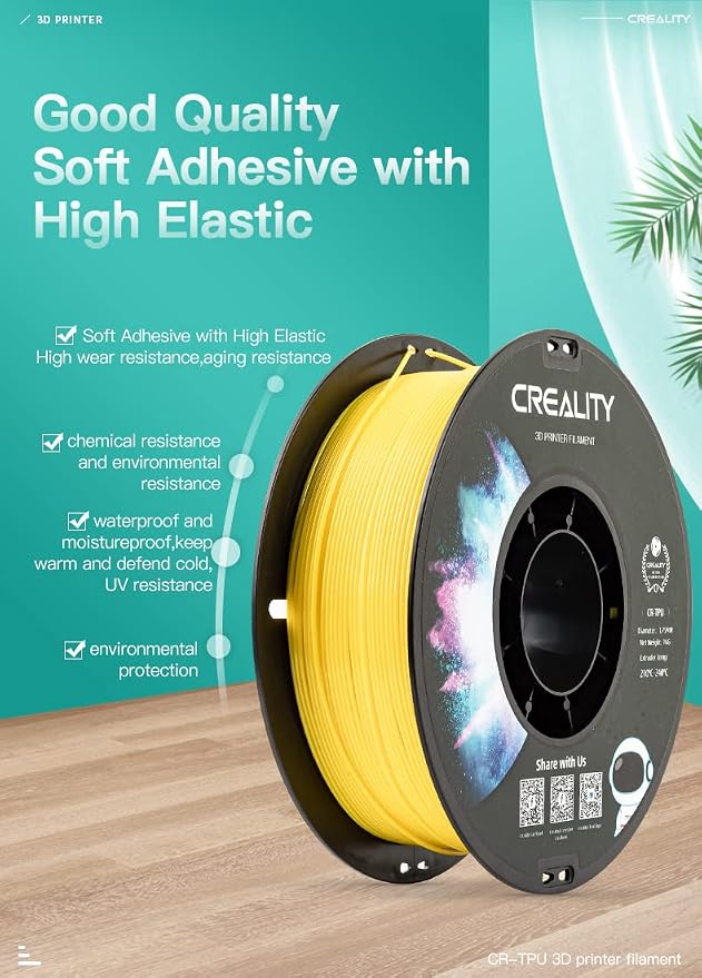 Creality TPU 95A Filament 1.75mm, 3D Printing High Hardness & Resilience, Soft Adhesive Material, Elastic, 1kg(2.2lbs) TPU Filament 1.75 for 3D Printer (Green)