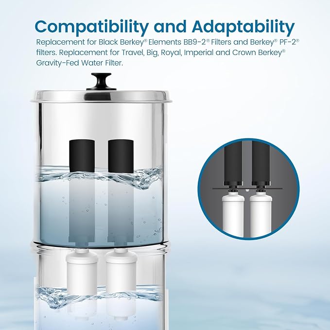 Filterlogic Gravity Water Filter Replacement for Berkey® BB9-2® Filter | Replacement for Berkey®, Purewell®, ProOne®, Alexapure®, BB9-2® Black Filter & PF-2® Fluoride Filters, NSF/ANSI 372 Standard