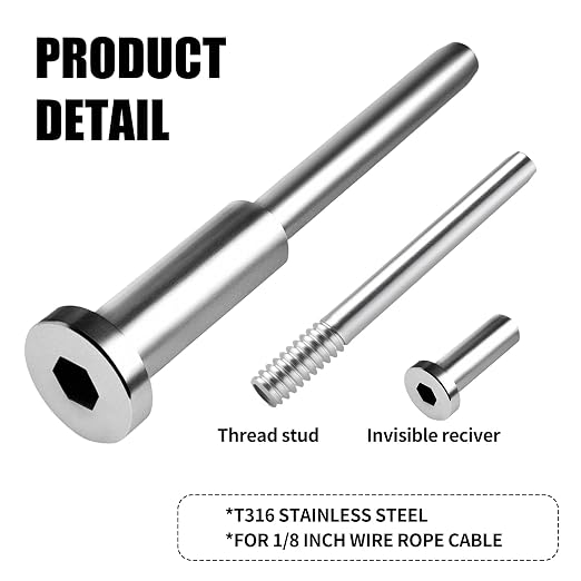 50 Pairs Invisible Cable Railing Kit，1/8" Stainless Steel Cable Railing Hardware with Invisible Receivers and Swage Stud End for Cable Railing - Easy Installation for Decks, Marine, and Interior Use