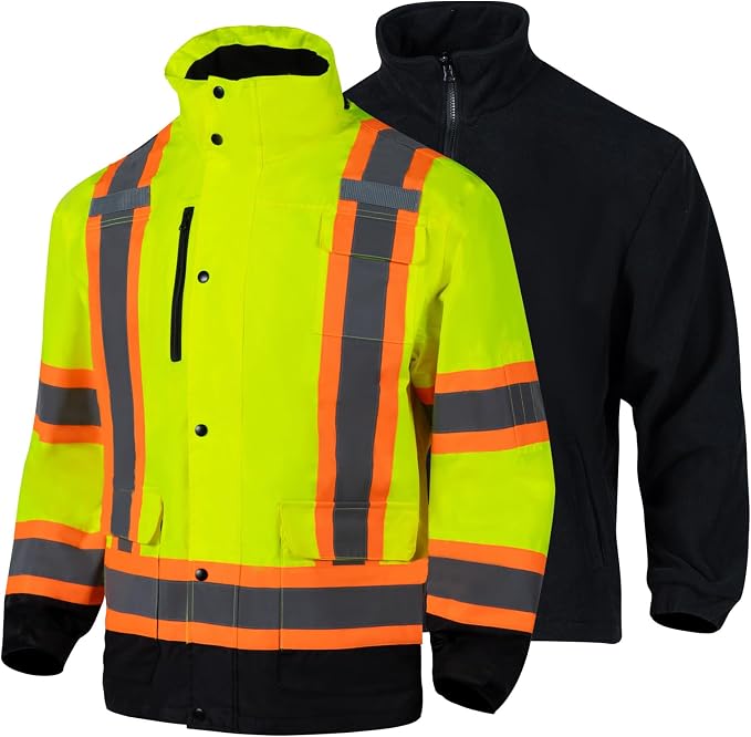 FONIRRA High Visibility Safety Jackets for Men 3-in 1 Hi Vis Reflective Winter Jacket Waterproof ANSI Class 3