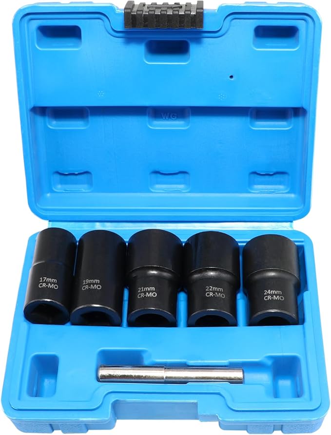 DPTOOL Lug Nut Remover Socket Set, Wheel Locking Stripped Nut Extractor Old Rusted Damaged Emergency Bolt Remove Twist Socket 17mm 19mm 21mm 22mm 24mm