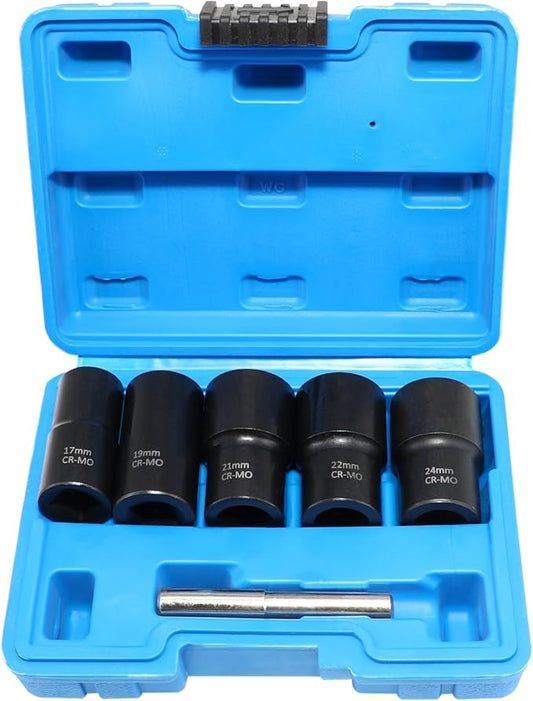 DPTOOL Lug Nut Remover Socket Set, Wheel Locking Stripped Nut Extractor Old Rusted Damaged Emergency Bolt Remove Twist Socket 17mm 19mm 21mm 22mm 24mm
