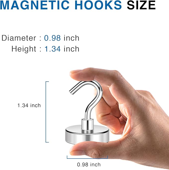 LOVIMAG Magnetic Hooks Heavy Duty, 85LBS, 12 Pack | Magnet with Hook for Cruise Cabins, Classroom, Kitchen Essentials, Door Decoration, Refrigerator, Silver