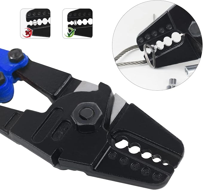 24 Inch Hand Crimping Cutting Tool, Wire Rope Crimping Tool, Hand Swager Crimper Cutter for 1/16" 3/32" 1/8" 5/32" 3/16" Wires, Hand Swager Tool with 50pc Aluminum Stop Sleeves Oval Sleeves