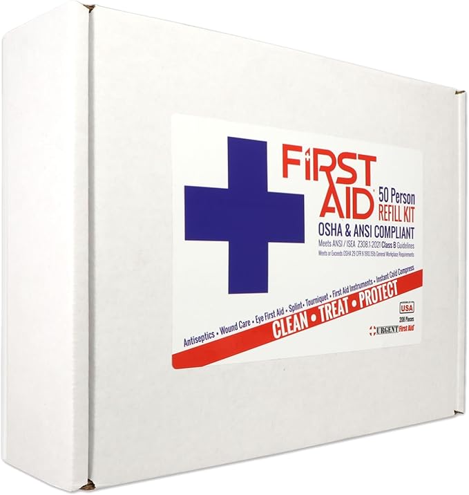 OSHA & ANSI 2021 Class B Refill Kit, 50 Person, 208 Pieces-First Aid Refill | ANSI 2021 Class B refill/upgrade with splint, tourniquet, tools and single-dose items for larger workplace first aid kits.