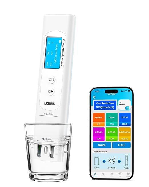 6-in-1 Smart Water Tester for Drinking Water with APP Monitoring, Digital Water Testing Kit for TDS Meter, EC, Temp, TOC, COD, UV275, Professional Water Tester for Home, Well, Tap & Outdoor.