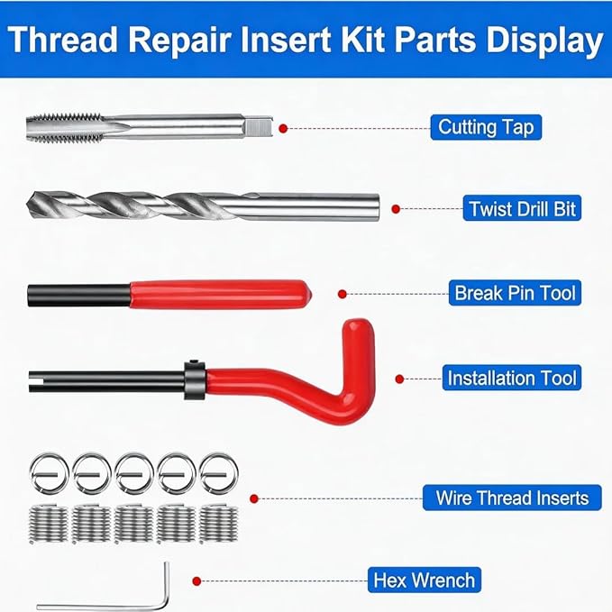 M10 X 1.25 Thread Repair Kit, Metric Helicoil Kit with HSS Drill Bit, 10PC Wire Thread Inserts