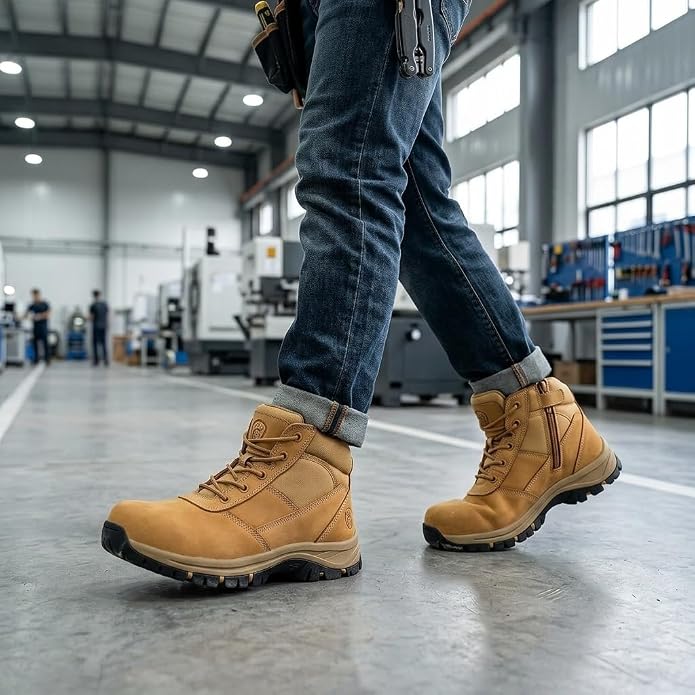 5" Waterproof Steel Toe Work Boots for Men, Safety Shoes with Side Zipper, ASTM F2413-18 Certified, Puncture-Proof Kevlar Midsole, Oil & Slip Resistant Rubber Sole, Construction Safety Boots(OX2518)