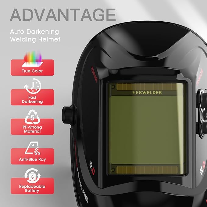 YESWELDER Large Viewing Screen 3.93"X3.66" True Color Solar Power Auto Darkening Welding Helmet & Mini Stick Welder Portable, Large LED Display 125Amp ARC Welding Machine