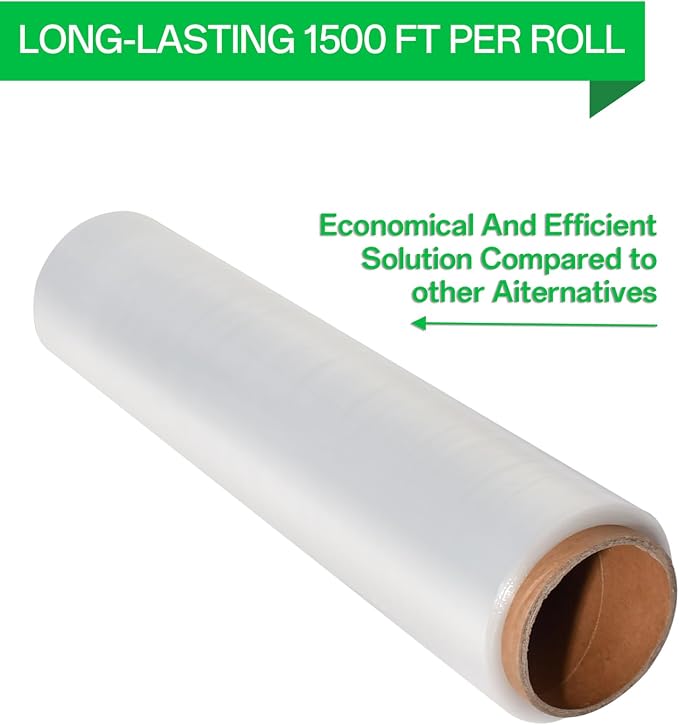 18in Stretch Wrap Roll, Heavy Duty 1500ft Shrink Wrap, Pallet Wrap 4 Pack | Industrial Strength, 80 Gauge, Clear Stretch Film, Self-Adhesive Cling, Plastic Wrap for Furniture Wrapping Shipping Moving