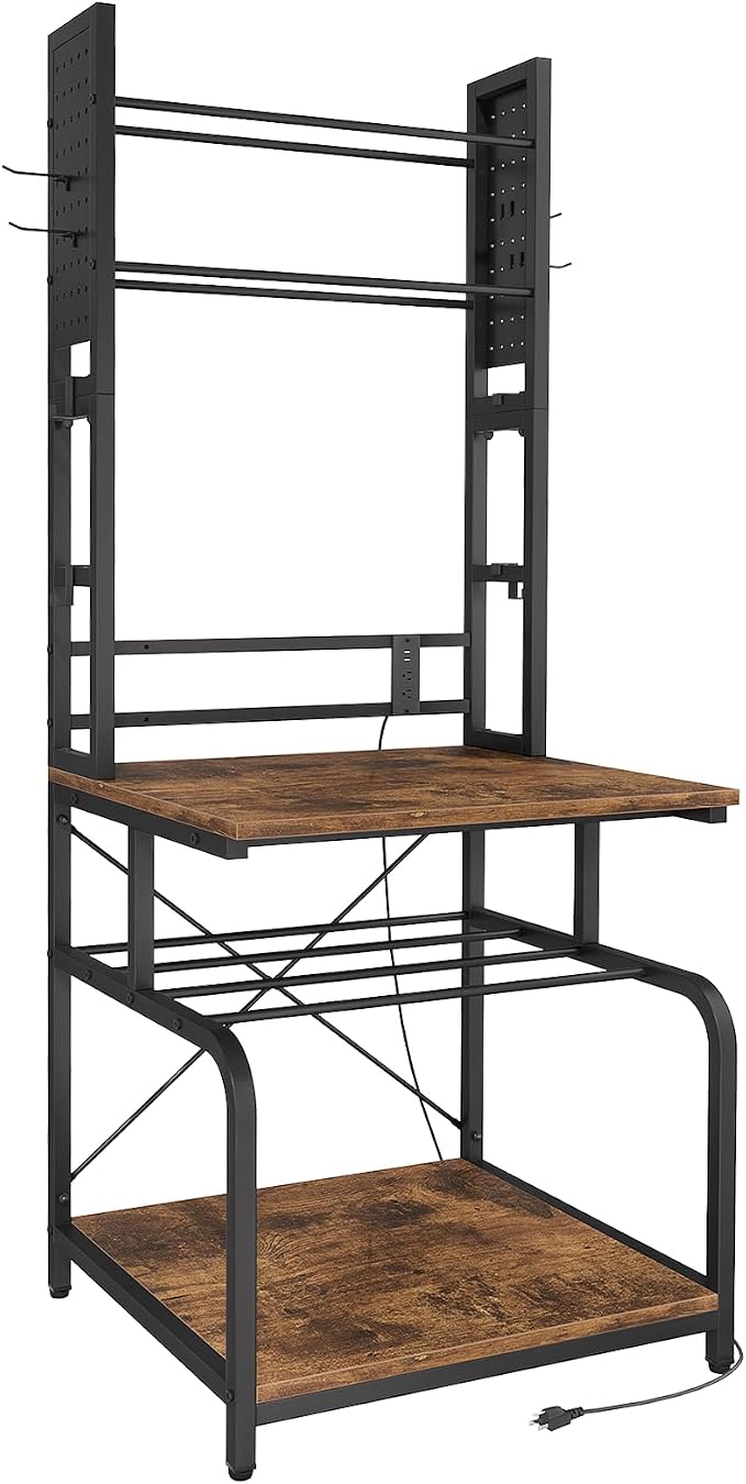3D Printer Stand with Filament Storage,3D Printer Table with Power Outlets,Sturdy Double-Layer 3D Printer Workstation,for Workshop,Studio,Home Office and 3D Printing Enthusiasts,Retro Brown