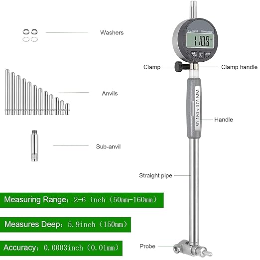 HDLNKAK Digital Dial Indicator Bore Gauges (2"-6"/0.0005") & 0-3" Micrometer Set – Precision Cylinder Measurement & Laser-Etched Machinist Tools Combo