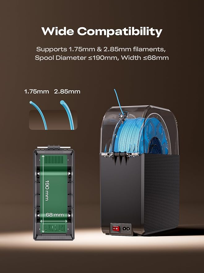 Creality Filament Dryer Box Pro 2026, SpacePi SE Upgraded 65° PTC Heating with Fan, Dust & Moisture-Proof Storage, 3D Printer Filament Spool Holder, Dehydrator for 1.75mm/2.85mm PLA PETG ABS TPU