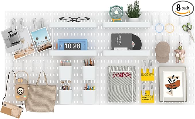 8-Pack 22"x44" Plastic Pegboard Panels Durable Modular Organizer Boards for Wall Storage, Garage, Workshop & Craft Room – Lightweight & Easy to Install