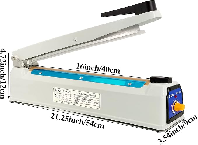 Impulse Heat Sealer 16 inch Mylar Bag Sealer, Heat Sealer for Plastic Bags, Metal Iron Shell, Impulse Sealer 3mm Sealing, Manual Hot Seal Machine with 8 Repair Kits(Included 2 Cutter Lines)