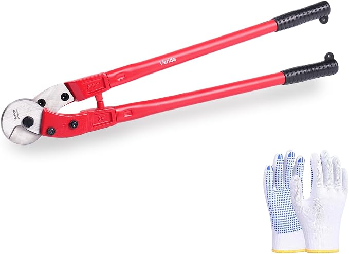 Verida Wire Cutters 18 inch, Industrial-Grade Heavy Duty Wire Rope Cutter, Chrome Vanadium Steel, Hardness 65 HRC. for Stainless Steel Wire and Hard Wire Ropes, Red
