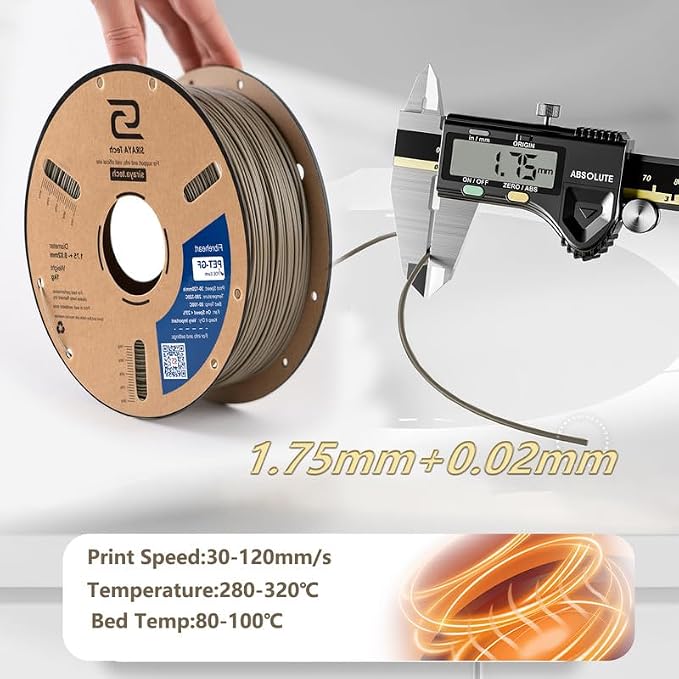 Siraya Tech Fibreheart PET-GF FDE Earth 3D Printing Filament, 1kg - 15% Glass Fiber Reinforced, Flat Dark Earth, UV Resistant, Low Moisture Absorption, High Strength for Industrial Applications