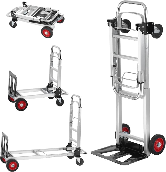 VEVOR Aluminum Folding Hand Truck, 2 in 1 Design 400 lbs Capacity, Heavy Duty Industrial Collapsible cart, Dolly Cart with Rubber Wheels for Transport and Moving in Warehouse, Supermarket, Garden