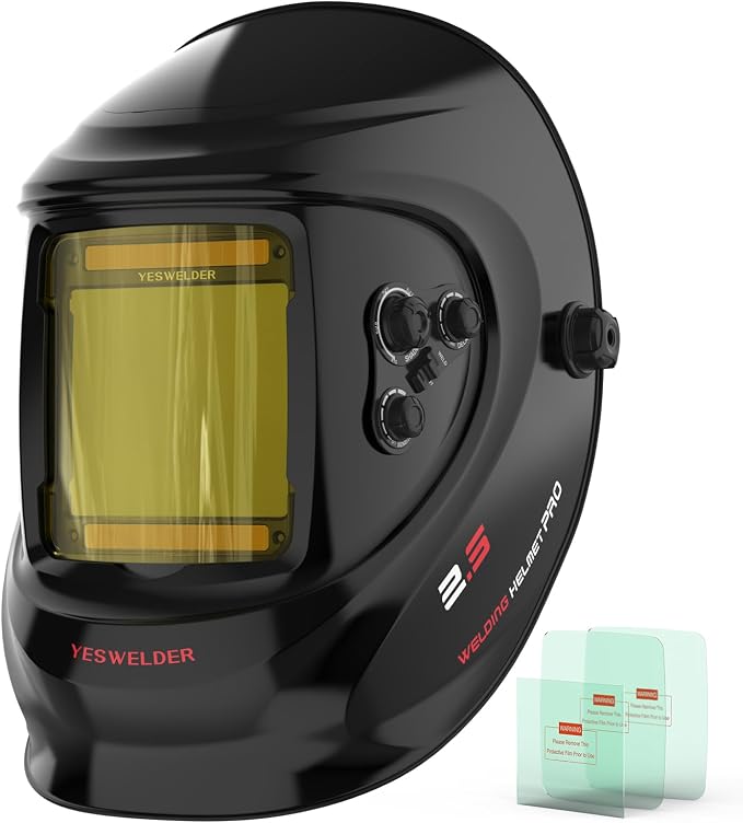 YESWELDER Large View Auto Darkening Welding Helmet, Blue Light Blocking, 1/1/1/1 True Color Solar Powered Welder Hood Mask with 4 Arc Sensors, Wide Shade 4/5-9/9-13 for TIG MIG ARC CUT and GRIND