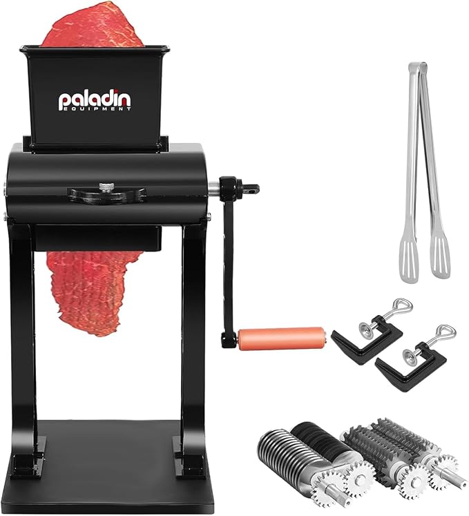 Paladin Equipment Meat Tenderizer Tool Manual Machine beef Jerky Slicer, 2-in-1 meat tenderizer machine Heavy Duty Cuber, 2 Set of Stainless Steel Blades, Aluminum Construction for Beef, Chicken